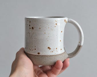 Handmade Stoneware Mug with Finger Imprint – White Speckled Ceramic Coffee Cup