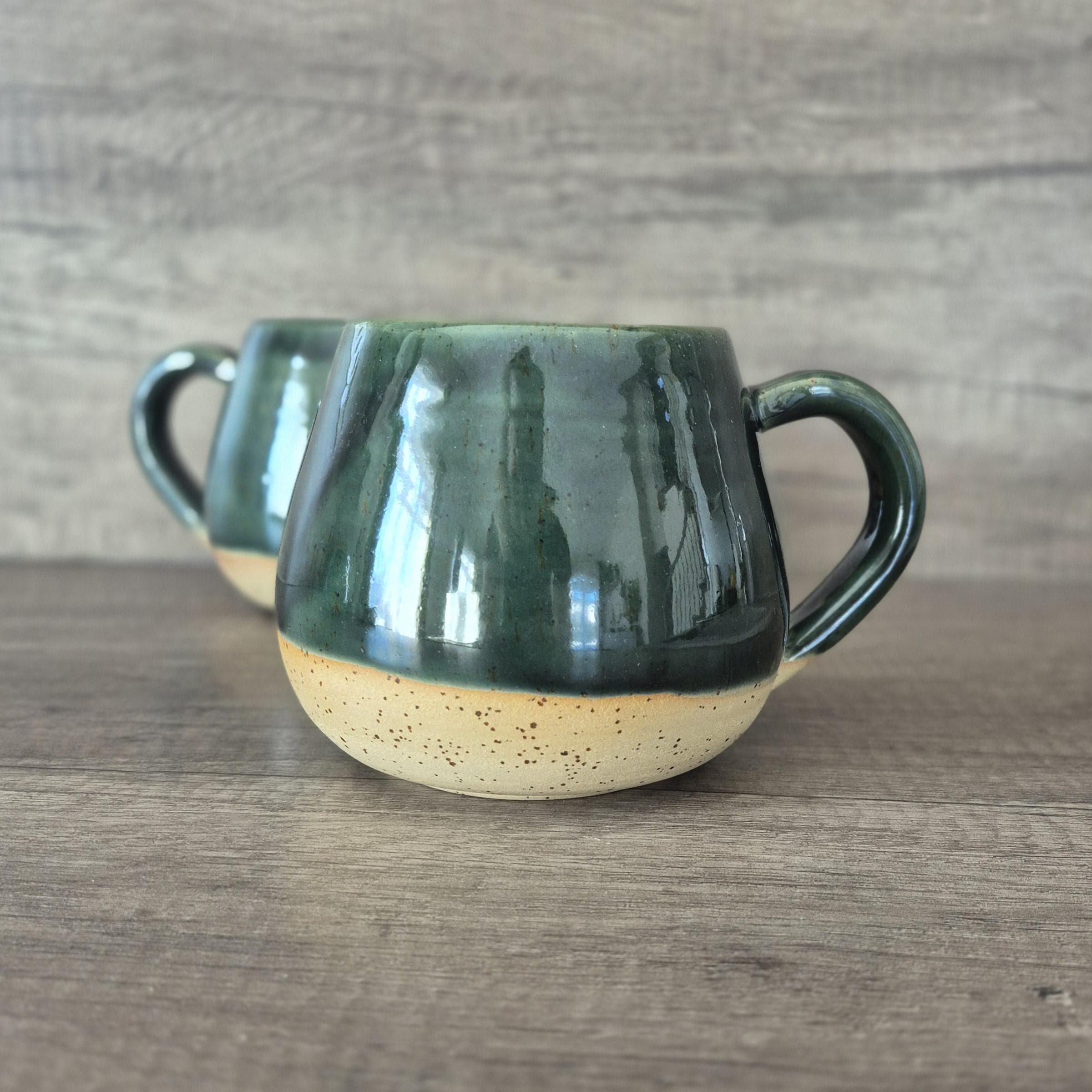 Lot De 3 Tasses/mugs En Grès Fait Main - Couleurs Naturelles Marron, Vert, Rouge - Poterie Artisanale USA - Occasion