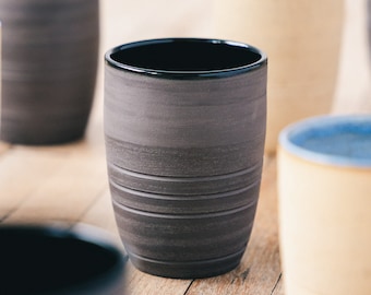 XL Black Stoneware Mug, Handmade Extra Large Matte Cup, Pottery Tumbler 18 oz, 500 ml Coffee and Tea Mug, Modern Minimal, Christmas Gift