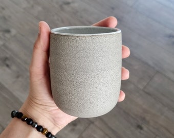 Handmade Stoneware Handleless Mug, Scandinavian Ceramic Cup without Handle (10 oz / 300 ml), Pottery Mug No Handle, No Extra Fees for US