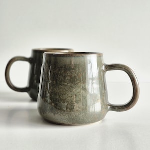 Moss Green Pottery Mug, Handmade Rustic Mug, Dark Stoneware Coffee Mug, Earthy Tone Ceramic 12oz, Large Tea Cup, Modern Organic Farmhouse