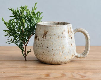 Large Handmade Stoneware Mug - 13 oz Rustic Speckled Coffee Cup for Cozy Winter