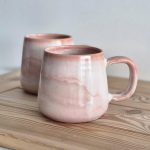 Steengoed koffiemok, blush roze mok, handgemaakte keramische mok 12oz, mok gemarmerd glazuur, grote theekop, ombre roze aardewerk, gezellig handgemaakt cadeau