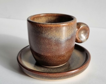 Autumnlife Set di 4 mini tazze da caffè in ceramica, marrone opaco, realizzate a mano, a pareti spesse, ideali per caffè, tè e latte, perfette per casa e ufficio