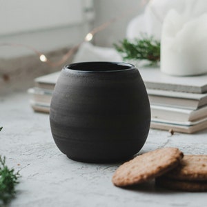 Black Handmade Coffee Mug, Matte Mug, Dark Grey Cup No Handle, Minimalist Japanese Tea Cup, Japandi Decor, Christmas Gift for Best Friend