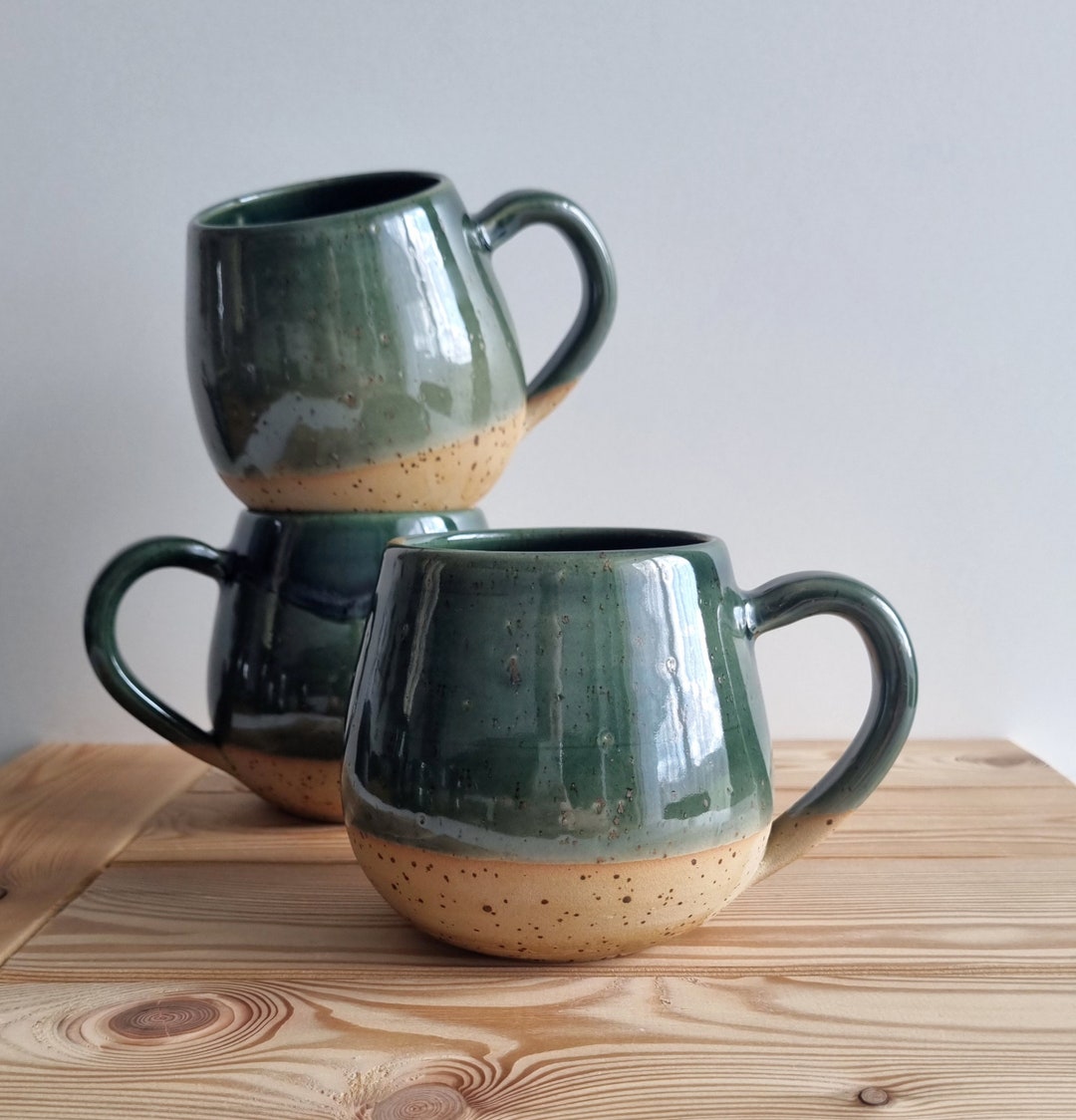 Big Stoneware Mug 600ml, Extra Large Mug 20oz, Green Ceramic Mug, Tall ...