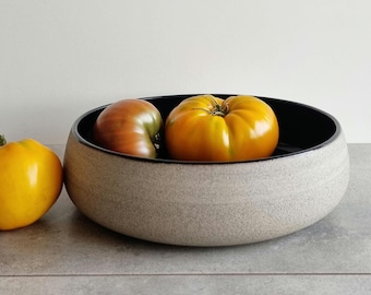 Handmade Ceramic Fruit Bowl, Large Pottery Bowl, Black and Grey Serving , Christmas Gift Baker, Grandmother, No Extra Fees for US Buyers