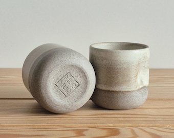 Ceramic Espresso Cup with Finger Imprint - Beige and Grey Matte 3 oz Cup