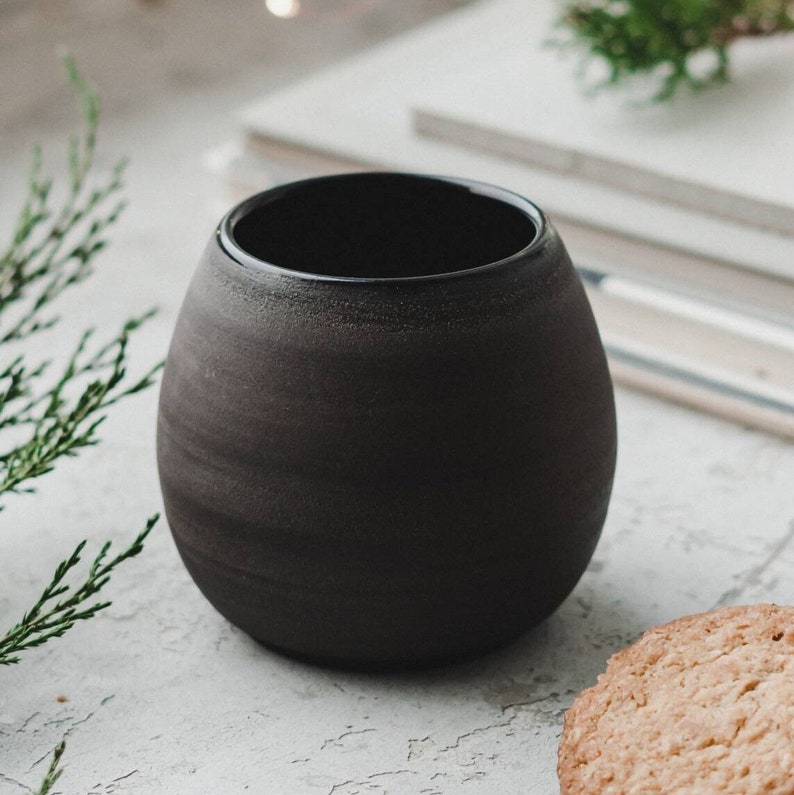 Set of 4 Asian Tea Cup, Stoneware Mug, Japanese Tea Cup, Black and Gray Ceramic Mugs No Handle, Tea Bowls image 4