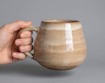 20oz / 600ml Stoneware Mug - Beige Extra Large Ceramic Mug in Tall and Round Shape