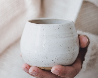 Speckled Stoneware Mug, Handleless White Pottery Cup, Ceramic Mug No Handle, Cozy Christmas Gifts, No Extra Fees for US Buyers