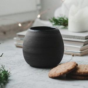 Set of 4 Asian Tea Cup, Stoneware Mug, Japanese Tea Cup, Black and Gray Ceramic Mugs No Handle, Tea Bowls, Christmas Gift for Tea Lover