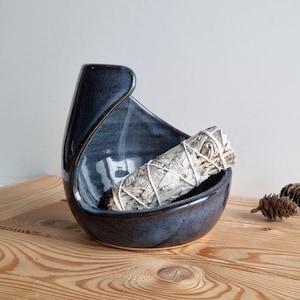 Handmade Ceramic Incense Holder: Blue Glaze Smudge Bowl
