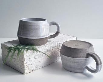 Handmade Stoneware Mug, Modern and Minimal White Nordic Coffee Mug, Scandinavian Design Tea Cup, No Extra Fees for US Buyers