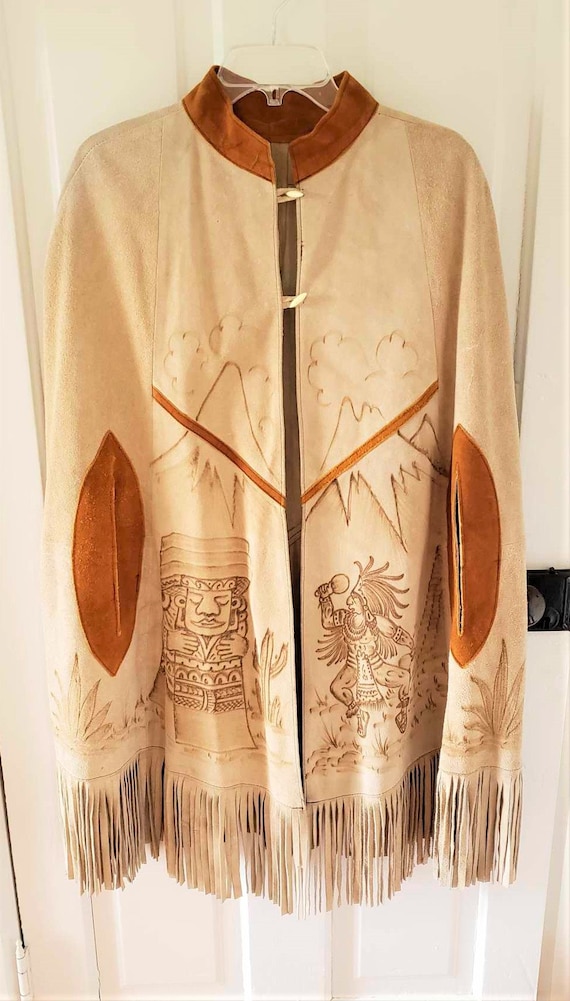 mayan leather cape, south american leather cape