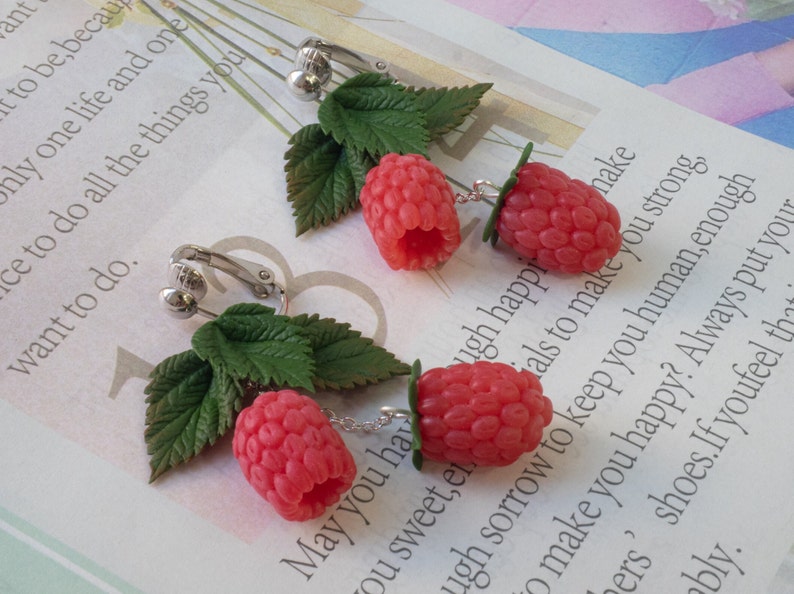 Polymer Clay Earrings With Raspberries Goblincore Funky Etsy