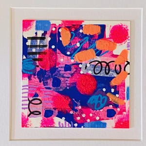 Small Abstract Painting: Colorful Mixed Media Boho Wall Art.