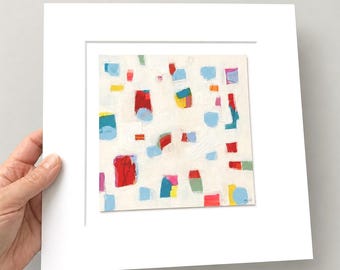 Opera astratta minimalista a tecnica mista: decorazione murale moderna originale, 25x25 cm, pronta per essere incorniciata.