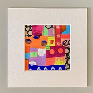 Small colourful collage abstract wall art, original bright tiny modern painting, handmade artwork gift for boho interior, mini wall decor.