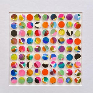 Abstract Circles Paper Collage Art: Colorful Boho Wall Decor, 10&quot;x10&quot; Artwork.