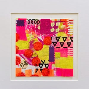 Original abstract painting, small colourful mixed media wall art, handmade artwork gift for boho home, acrylic and paper collage modern art.
