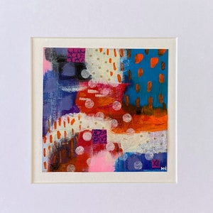 Small colourful abstract painting, original modern wall art, contemporary mixed media wall decor, handmade artwork gift for boho interior.
