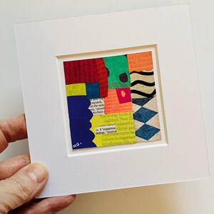 Petit art mural abstrait collage coloré, mini peinture moderne originale, idée cadeau oeuvre d&#39;art faite main pour maison bohème, décoration murale petite maison.