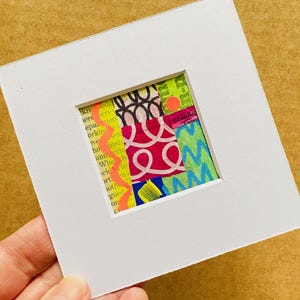 Miniature colourful collage abstract wall art, tiny original modern home decor, handmade artwork gift for boho home, bold mini wall decor.