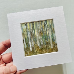 Piccolo collage di paesaggi con alberi, originale dipinto ad acquerello raffigurante boschi, opera d'arte fatta a mano, regalo per gli amanti della natura, arredamento in stile country.