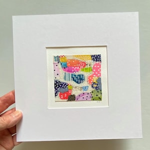 Pintura abstracta de collage colorido, pequeña obra de arte original en técnica mixta, idea de regalo de decoración hecha a mano para amantes del arte, arte de pared bohemio contemporáneo.