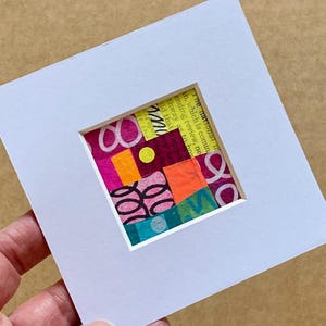 Miniature abstract artwork, tiny mixed media collage painting, handmade mini wall art gift, colourful modern wall art decor, original art.