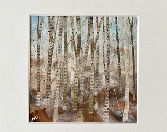 Original Gemälde, abstrakte Bäume, Natur inspiriert, kleines Original Gemälde, 20x20cm, erdige Bäume, moderne Kunst, Wald Kunstwerk.