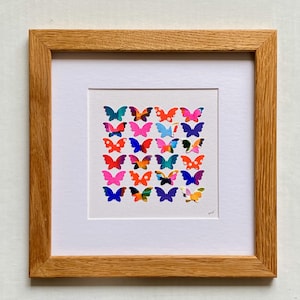 Colourful butterflies painting, small handmade modern wall art, painted paper butterflies, original boho home decor, nature artwork gift.