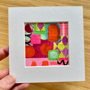 Petite oeuvre d&#39;art abstraite de collage, art mural moderne original coloré, petite décoration murale contemporaine, mini cadeau d&#39;art fait main, peinture bohème amusante.