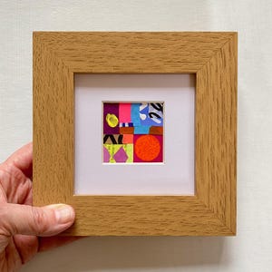 Art mural abstrait miniature avec collage coloré, petite peinture moderne originale, cadeau d&#39;oeuvre d&#39;art abordable fait main pour une maison bohème, mini art mural.
