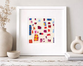 Mixed Media Abstract Painting: Original Modern Decor, 10"x10" Artwork.