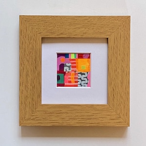 Peinture abstraite de collage miniature, petite oeuvre d&#39;art murale colorée, mini cadeau d&#39;oeuvre d&#39;art fait main pour une maison bohème, petite décoration d&#39;art mural contemporain.