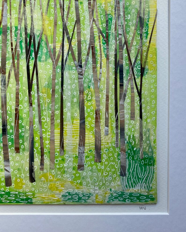Paper Collage Trees Painting Original Mixed Media Wall Art Etsy