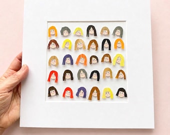 手作りのおもしろい顔のアート：ユニークなコラージュ作品、風変わりな壁飾り（9インチ×9インチ）。