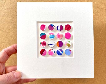 Mini Abstract Circles Art: Tiny Original Painting, 6"x6" Modern Art.