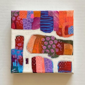 Small abstract art on canvas, colourful mixed media artwork, original boho wall decor, vibrant contemporary art gift for modern art lover.
