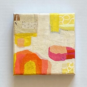 Small Abstract Canvas Art: Colorful Boho Decor, Mixed Media Collage.