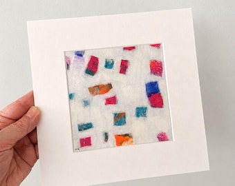 Minimalist Abstract Painting: Original Mixed Media, 8"x8" Artwork.