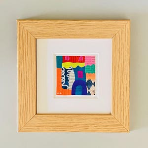 Peinture abstraite miniature de collage coloré, minuscule art mural moderne original, cadeau d&#39;oeuvre d&#39;art fait main pour la maison contemporaine, décoration murale bohème.