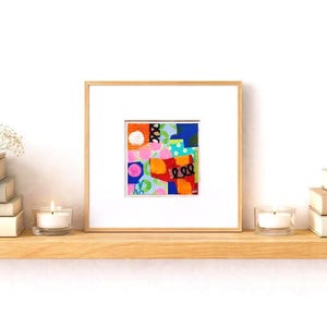 Colourful Small Abstract Wall Art: Original Paper Collage, 8"x8" Artwork. image 1