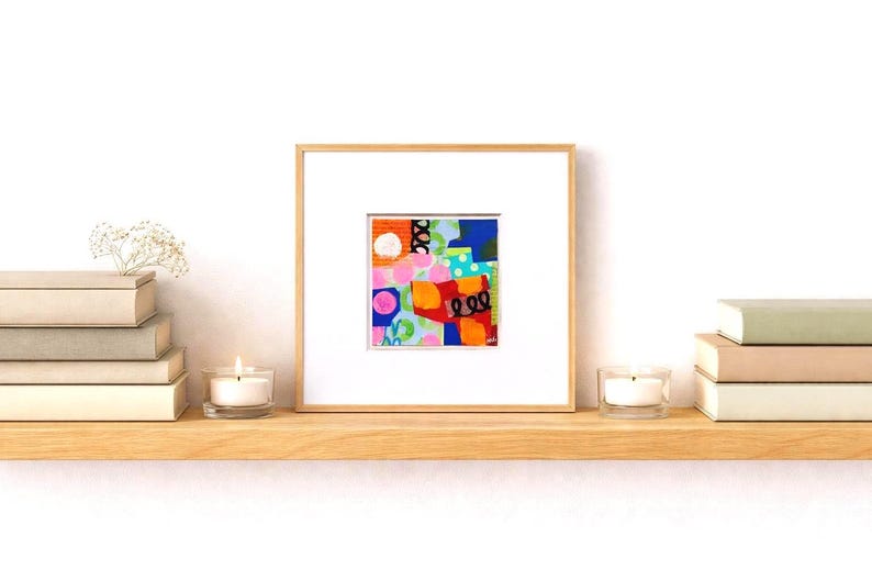 Colourful Small Abstract Wall Art: Original Paper Collage, 8"x8" Artwork. image 1