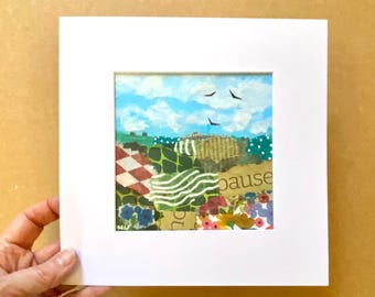コラージュアート、コラージュ風景、風景画、自然アート、室内装飾、壁