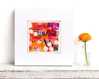 Unique Mixed Media Wall Art: Original Abstract Painting, Colourful 7"x7" Artwork.
