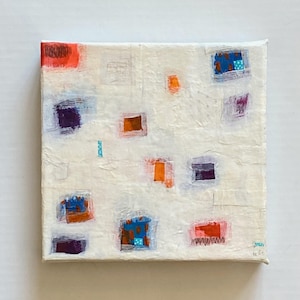 Colourful mixed media abstract, small canvas wall art, minimalist home wall decor, handmade artwork for modern art lover, boho wall art.