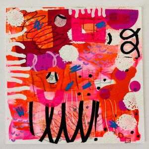 Small colourful abstract painting, bright original modern wall art, handmade artwork gift for boho home, mixed media contemporary decor.